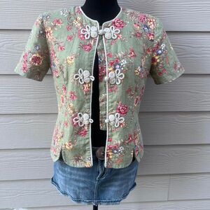 Vintage Jessica Howard Green floral button down top